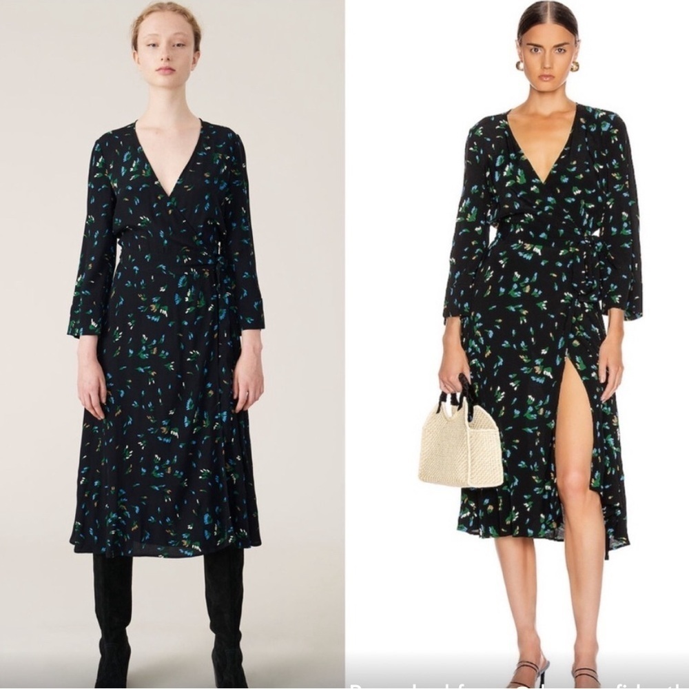 GANNI Floral-Print Crepe midi wrap dress size 4 / 36